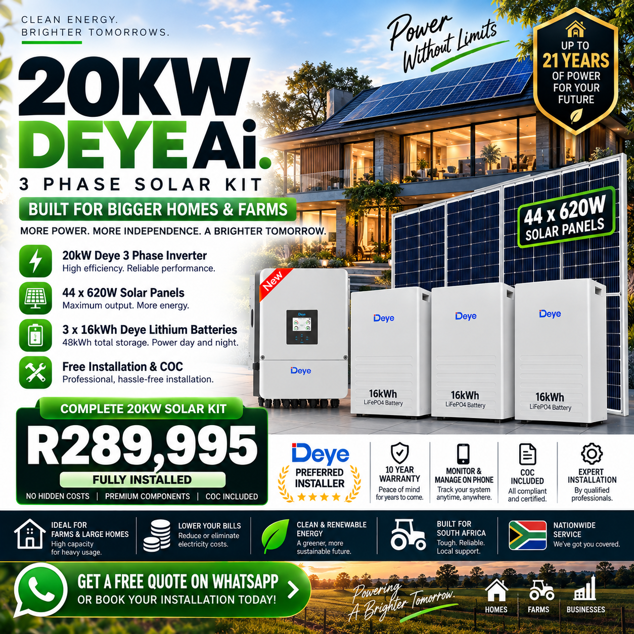 20kW Three-Phase Maximum-Yield Solar System – 48kWh
