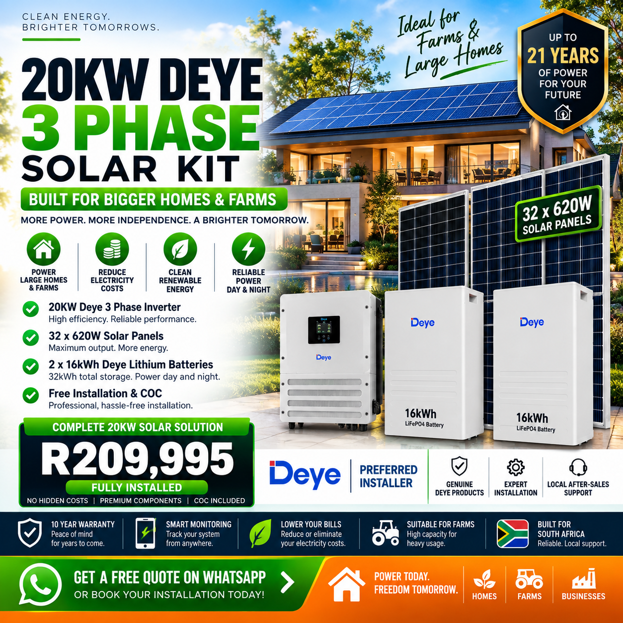 20kW Three-Phase Extended Solar System – 32kWh